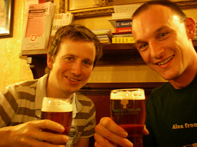 Jim and I. Where would I be without Jim helping me find many of the pubs that have appeared in this guide. Us in the Brown Cow, Keighley, July 2006